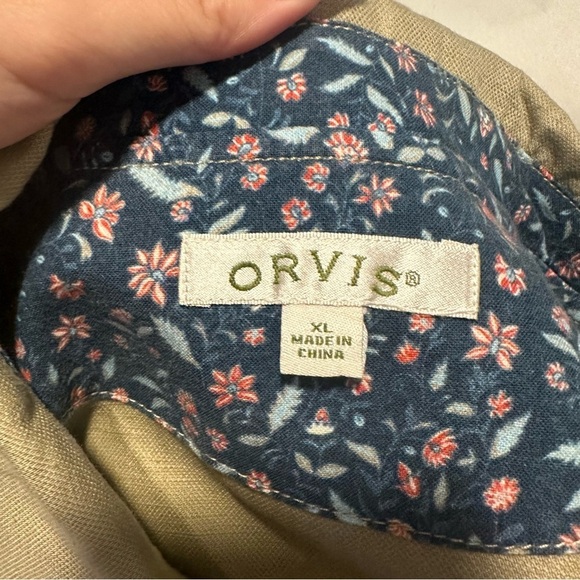 Orvis linen and cotton button down Jacket Amy green Embroidered floral Pockets - Picture 3 of 8